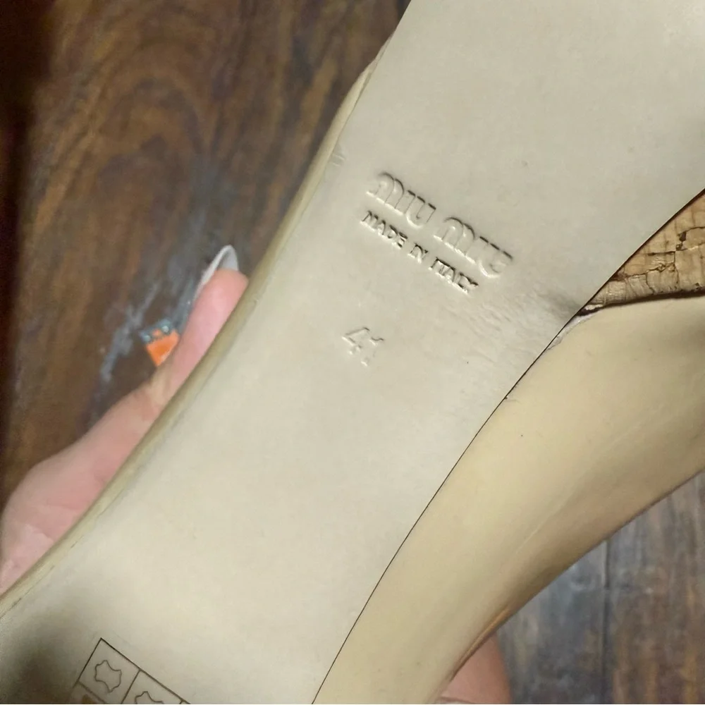 miu miu Open Toe Tan Nydea Platform Heels size 10